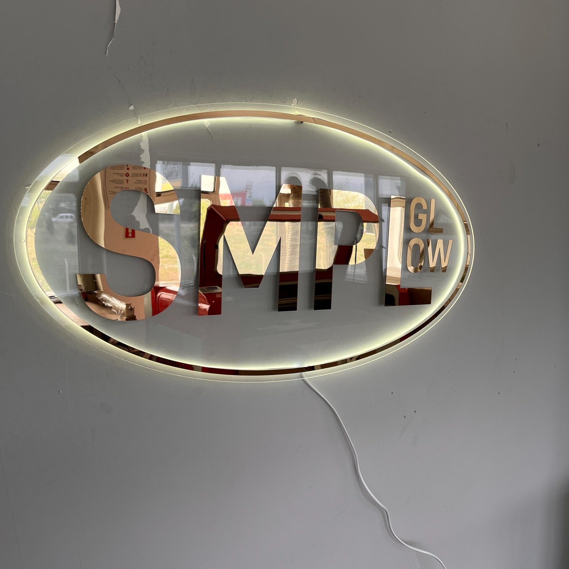 Clear Acrylic Oval Custom Neon Sign, Backlit Acrylic Sign, Personalized Business Name Sign, Salon Wall Decor, Office Sign, Storefront Sign