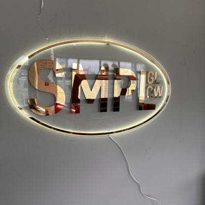 Clear Acrylic Oval Custom Neon Sign, Backlit Acrylic Sign, Personalized Business Name Sign, Salon Wall Decor, Office Sign, Storefront Sign