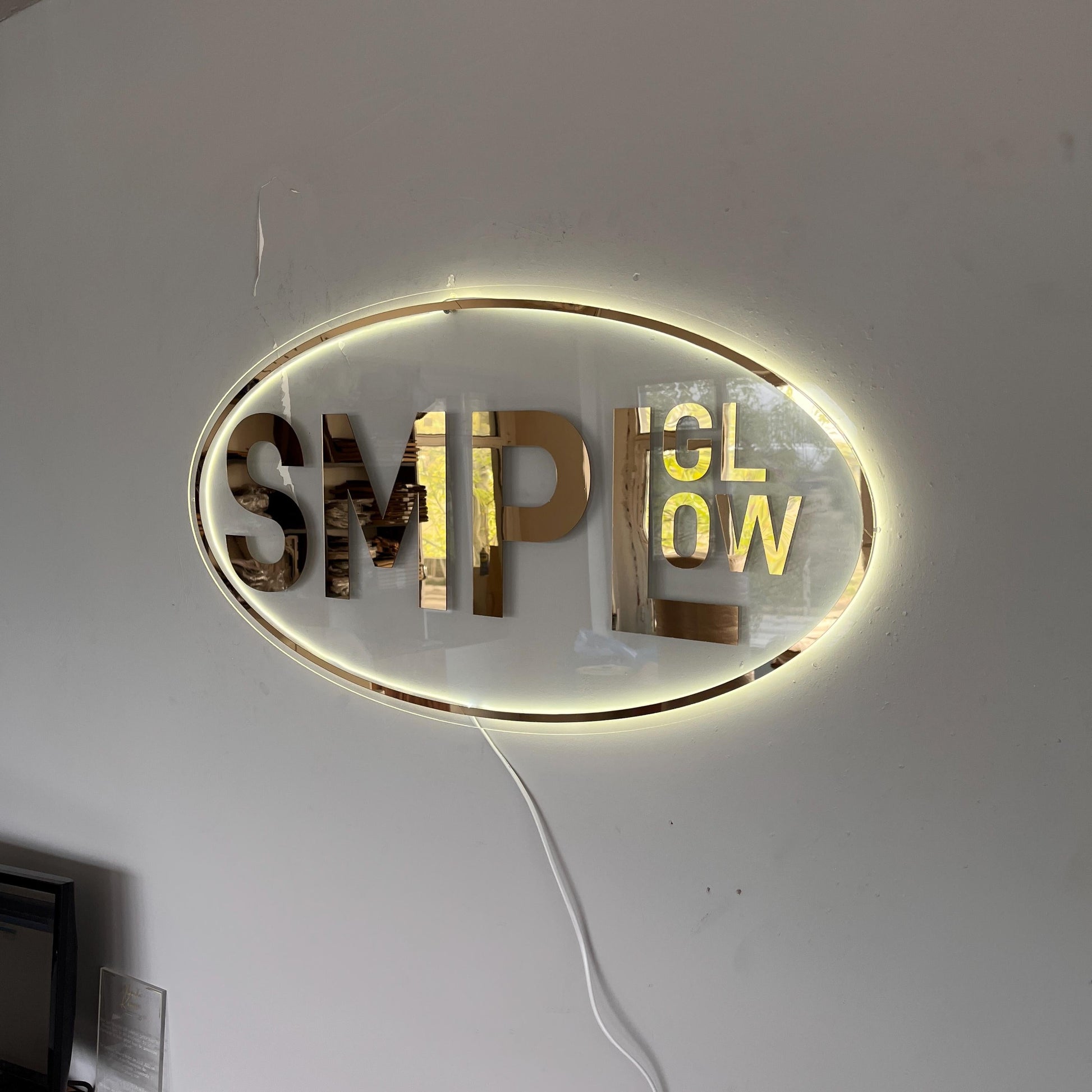 Clear Acrylic Oval Custom Neon Sign, Backlit Acrylic Sign, Personalized Business Name Sign, Salon Wall Decor, Office Sign, Storefront Sign