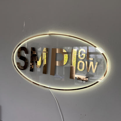 Clear Acrylic Oval Custom Neon Sign, Backlit Acrylic Sign, Personalized Business Name Sign, Salon Wall Decor, Office Sign, Storefront Sign