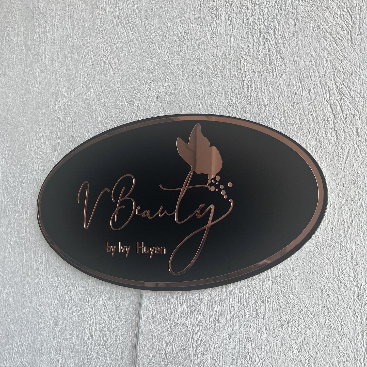 Business Oval Mirror Logo Sign, Rose Gold Mirror Custom 3D Acrylic Sign, Modern Office Wall Decor, Personalized Company Logo, Reception Sign