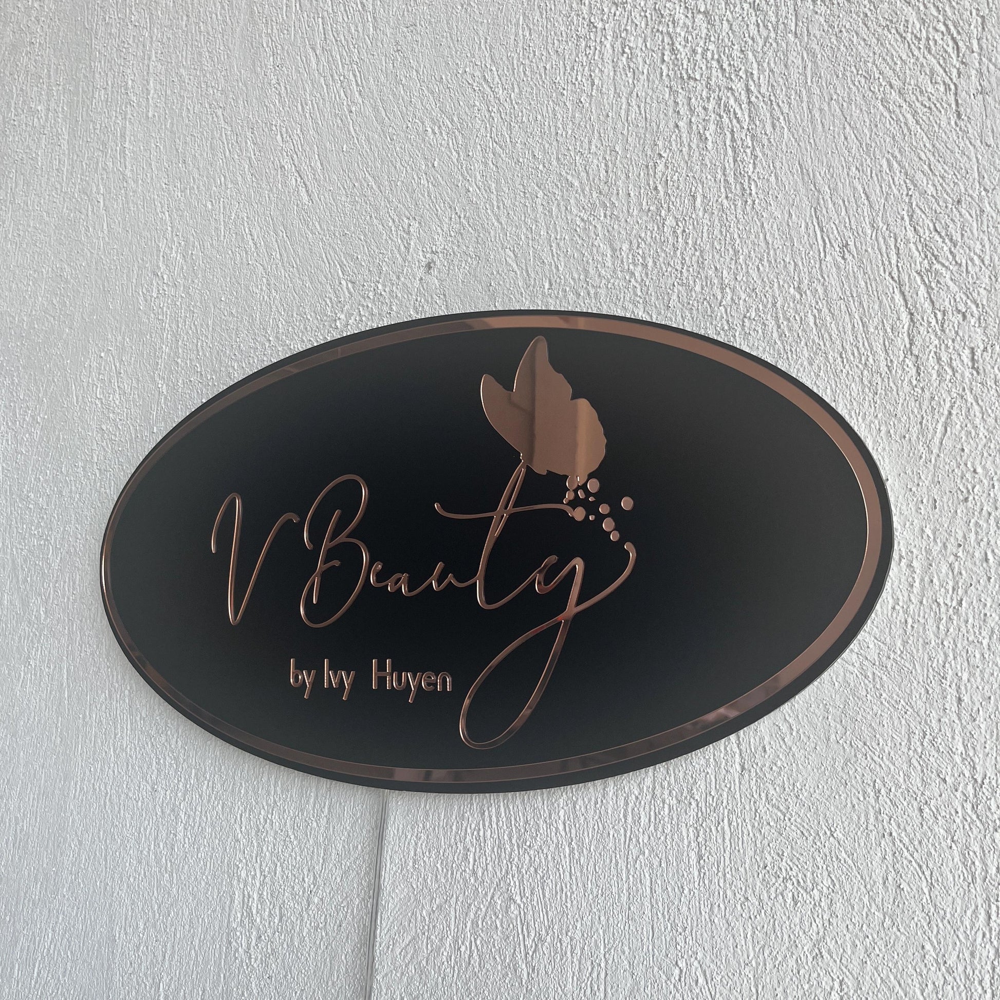 Business Oval Mirror Logo Sign, Rose Gold Mirror Custom 3D Acrylic Sign, Modern Office Wall Decor, Personalized Company Logo, Reception Sign
