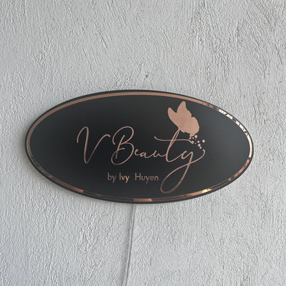 Business Oval Mirror Logo Sign, Rose Gold Mirror Custom 3D Acrylic Sign, Modern Office Wall Decor, Personalized Company Logo, Reception Sign