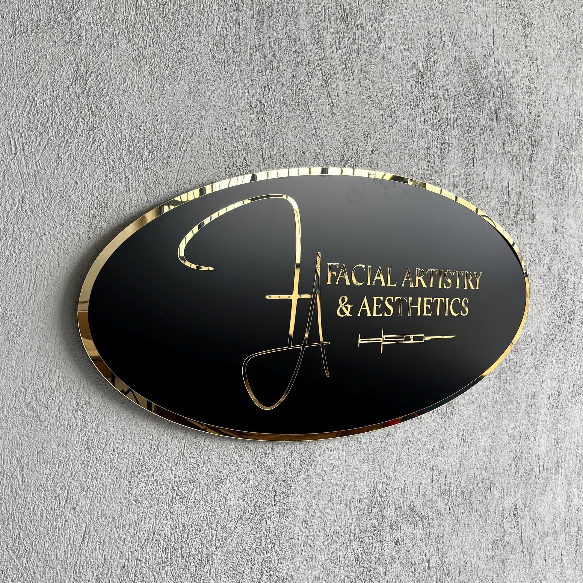 Business Oval Mirror Logo Sign, Custom 3D Acrylic Sign, Modern Office Wall Decor, Personalized Company Logo, Reception Desk Sign
