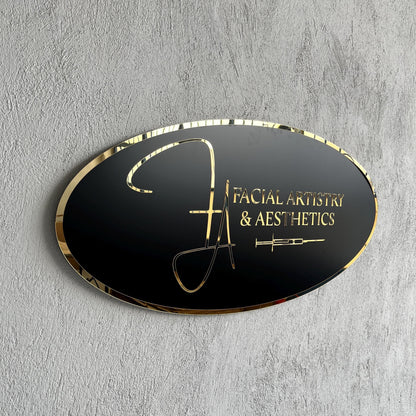 Business Oval Mirror Logo Sign, Custom 3D Acrylic Sign, Modern Office Wall Decor, Personalized Company Logo, Reception Desk Sign