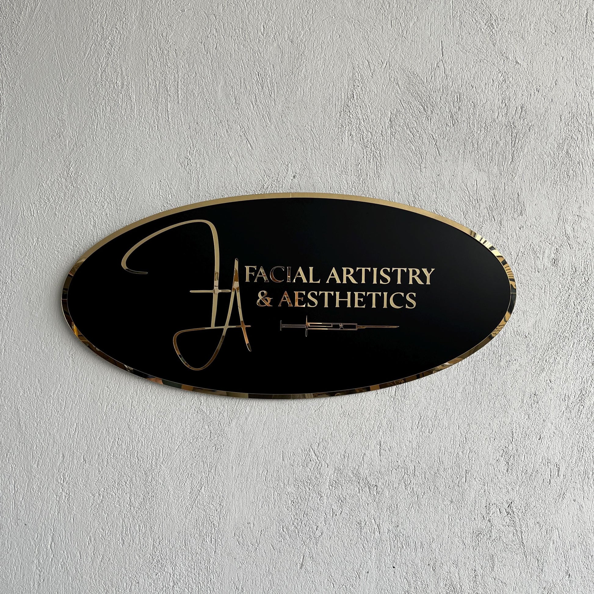 Business Oval Mirror Logo Sign, Custom 3D Acrylic Sign, Modern Office Wall Decor, Personalized Company Logo, Reception Desk Sign