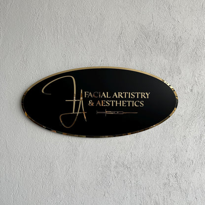 Business Oval Mirror Logo Sign, Custom 3D Acrylic Sign, Modern Office Wall Decor, Personalized Company Logo, Reception Desk Sign