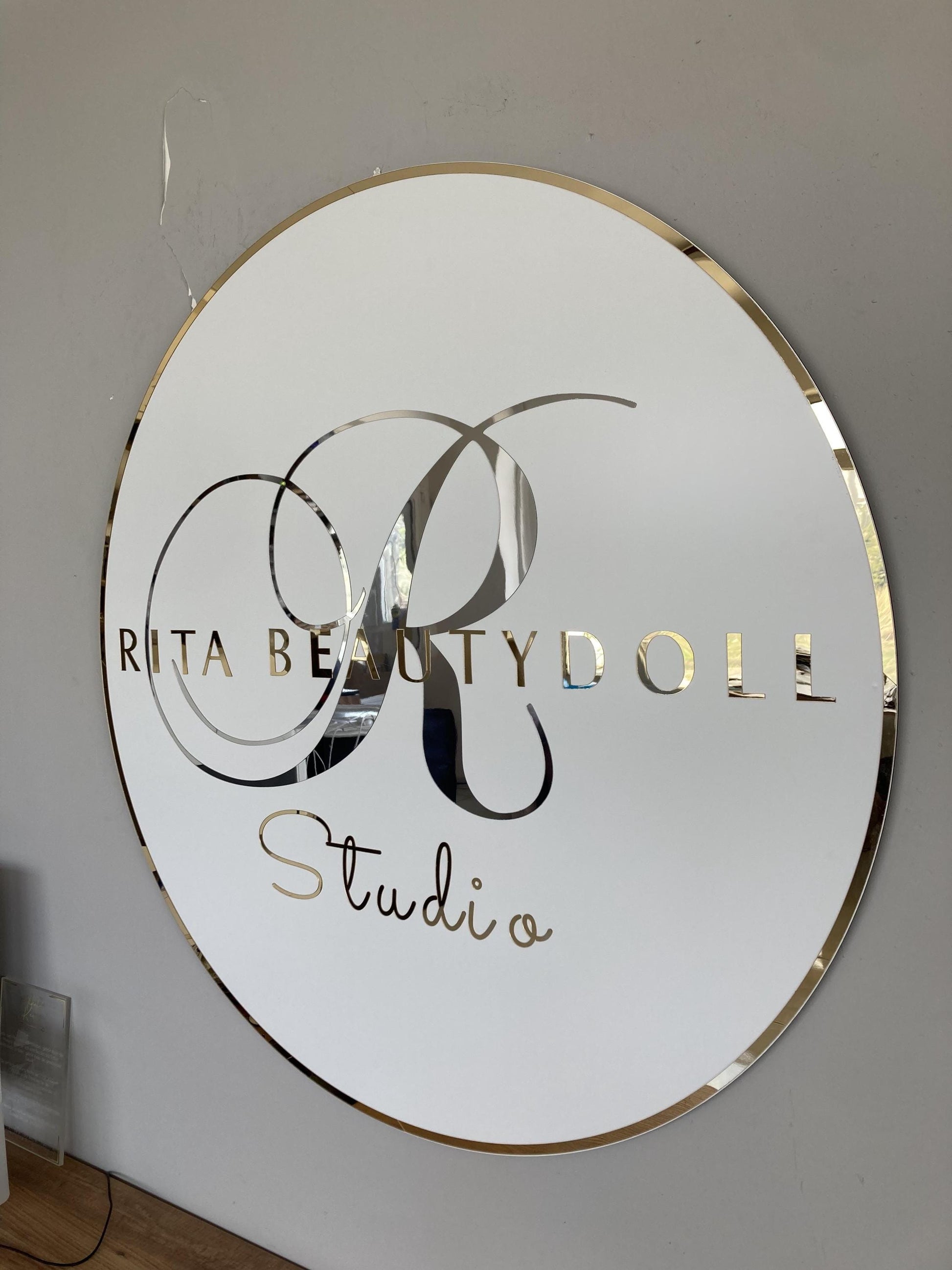 Business Round Mirror Logo Sign, Custom 3D Acrylic Sign, Modern Office Wall Decor, Personalized Company Logo, Reception Desk Sign