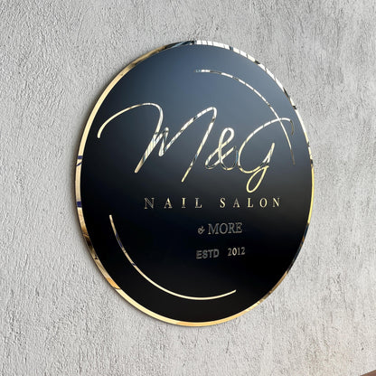 Business Black Round Mirror Logo Sign, Custom 3D Acrylic Sign, Modern Office Wall Decor, Personalized Company Logo, Reception Desk Sign