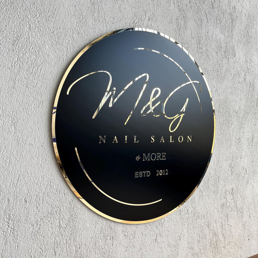 Business Black Round Mirror Logo Sign, Custom 3D Acrylic Sign, Modern Office Wall Decor, Personalized Company Logo, Reception Desk Sign