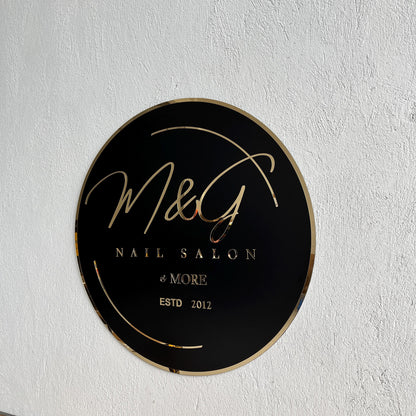 Business Black Round Mirror Logo Sign, Custom 3D Acrylic Sign, Modern Office Wall Decor, Personalized Company Logo, Reception Desk Sign