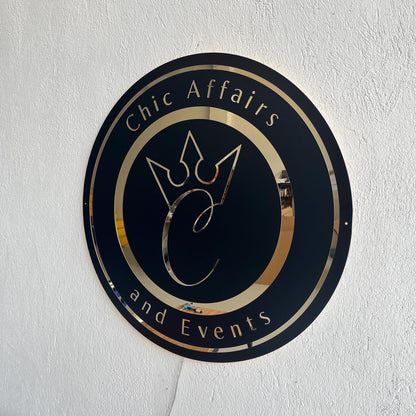 Business Black Round Mirror Logo Sign, Custom 3D Acrylic Sign, Modern Office Wall Decor, Personalized Company Logo, Reception Desk Sign