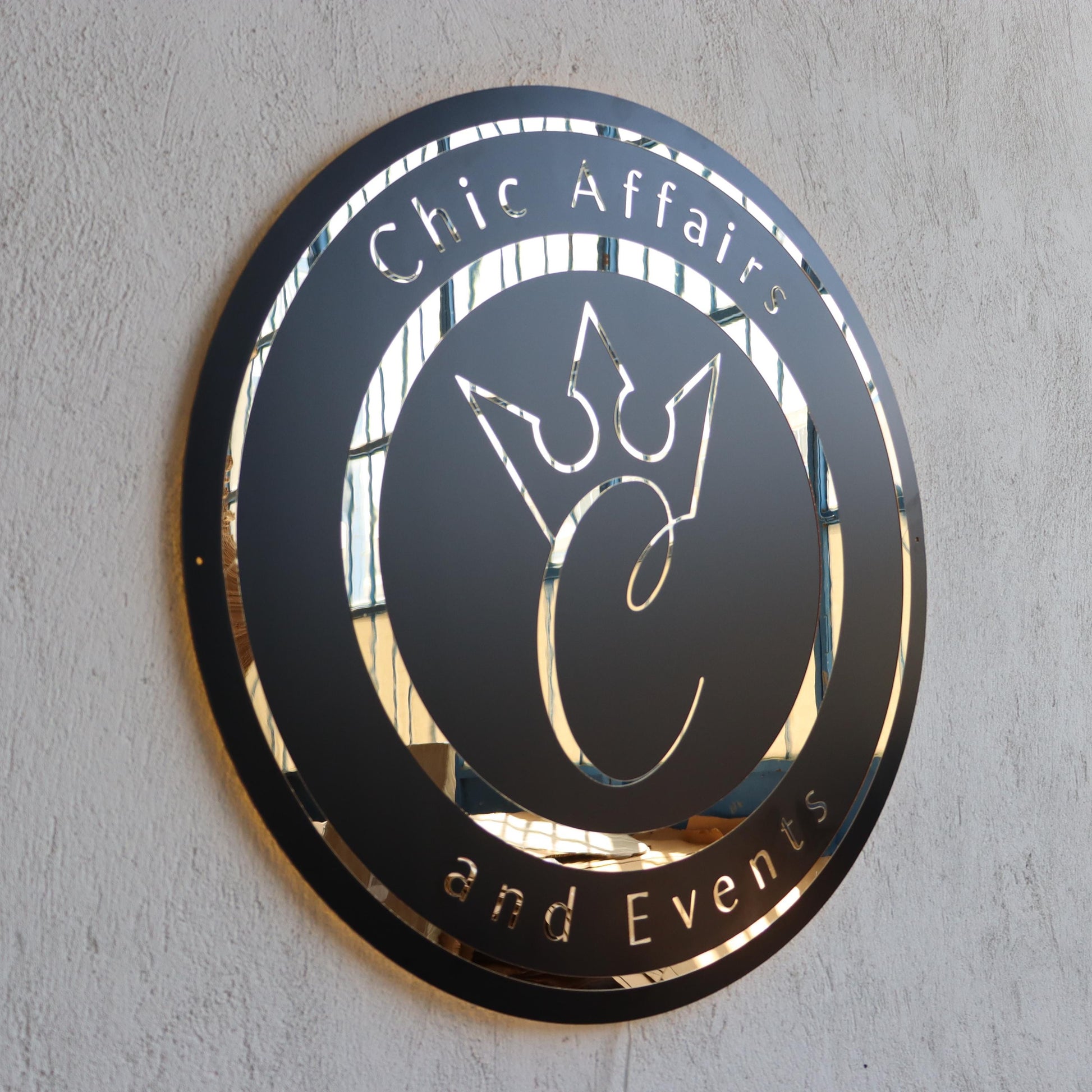 Business Black Round Mirror Logo Sign, Custom 3D Acrylic Sign, Modern Office Wall Decor, Personalized Company Logo, Reception Desk Sign