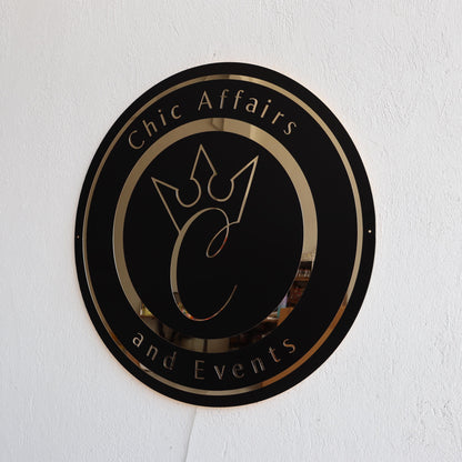 Business Black Round Mirror Logo Sign, Custom 3D Acrylic Sign, Modern Office Wall Decor, Personalized Company Logo, Reception Desk Sign