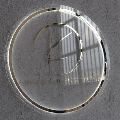 Gold Mirror Custom Sign Business Logo, Backlit Acrylic Sign, Personalized Business Name Sign, Salon Wall Decor, Office Sign, Storefront Sign