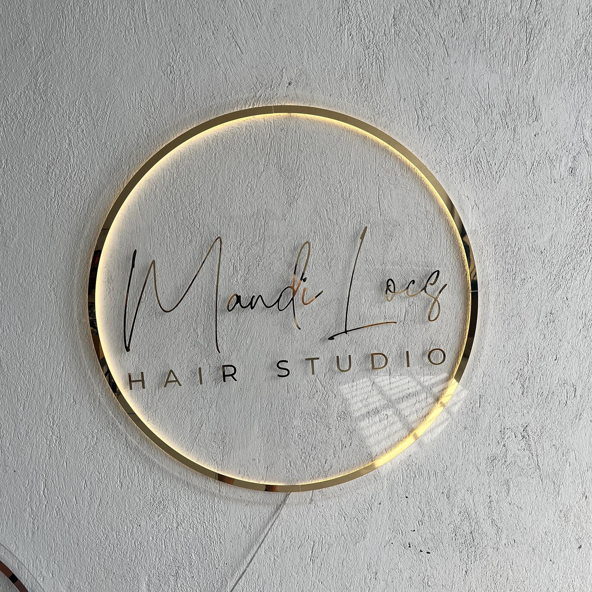 Gold Mirror Custom Sign Business Logo, Backlit Acrylic Sign, Personalized Business Name Sign, Salon Wall Decor, Office Sign, Storefront Sign
