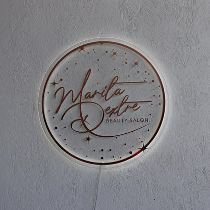 Rose Gold Mirror Custom Sign Business Logo, Backlit Acrylic Sign, Personalized Business Name Sign, Salon Wall Decor, Office Storefront Sign