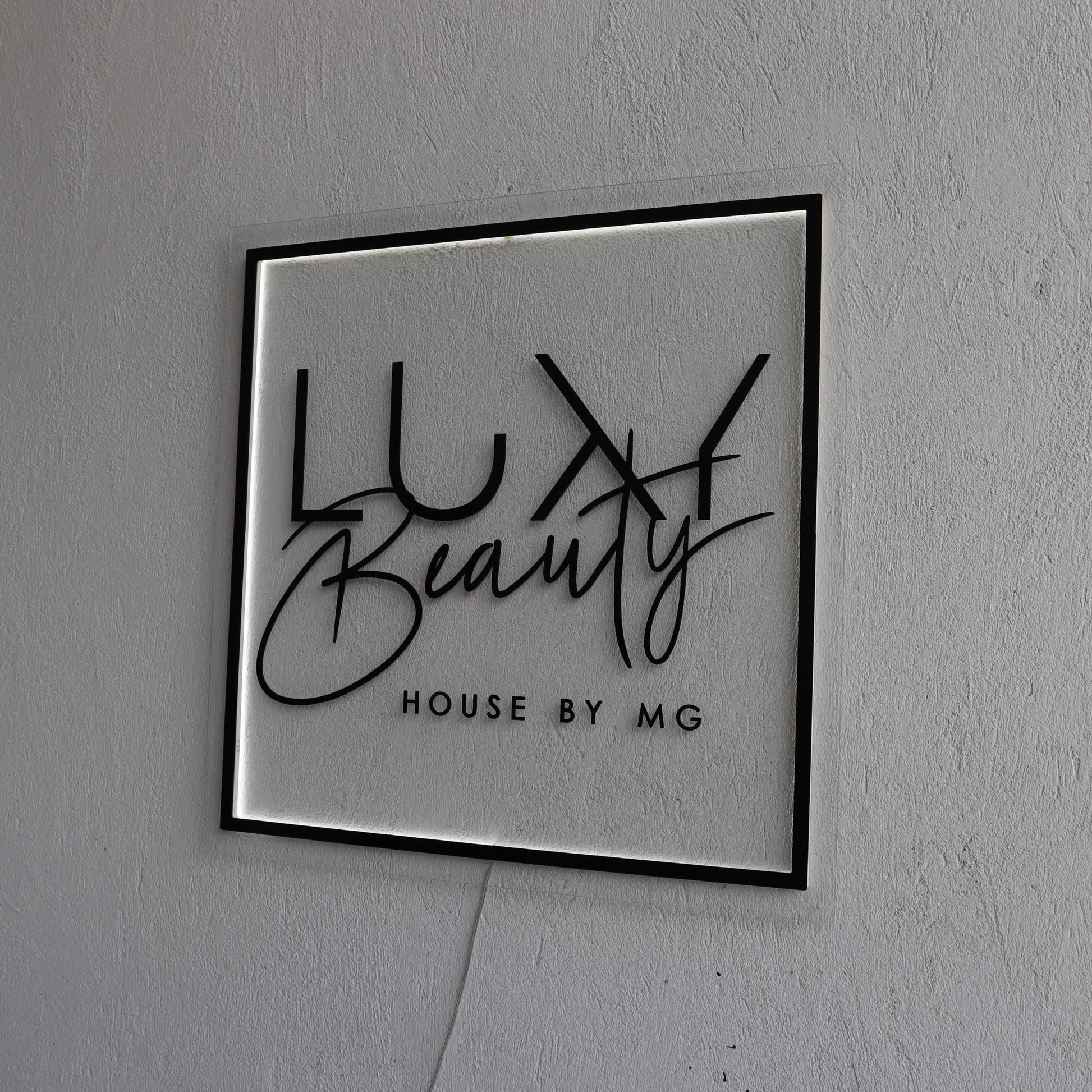 Clear Acrylic Square Custom Neon Sign, Backlit Acrylic Sign, Personalized Business Name Sign, Salon Wall Decor, Office Sign, Storefront Sign