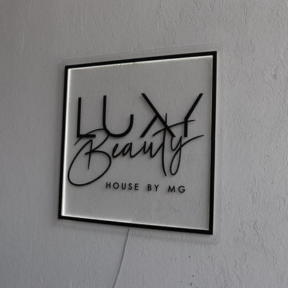 Clear Acrylic Square Custom Neon Sign, Backlit Acrylic Sign, Personalized Business Name Sign, Salon Wall Decor, Office Sign, Storefront Sign