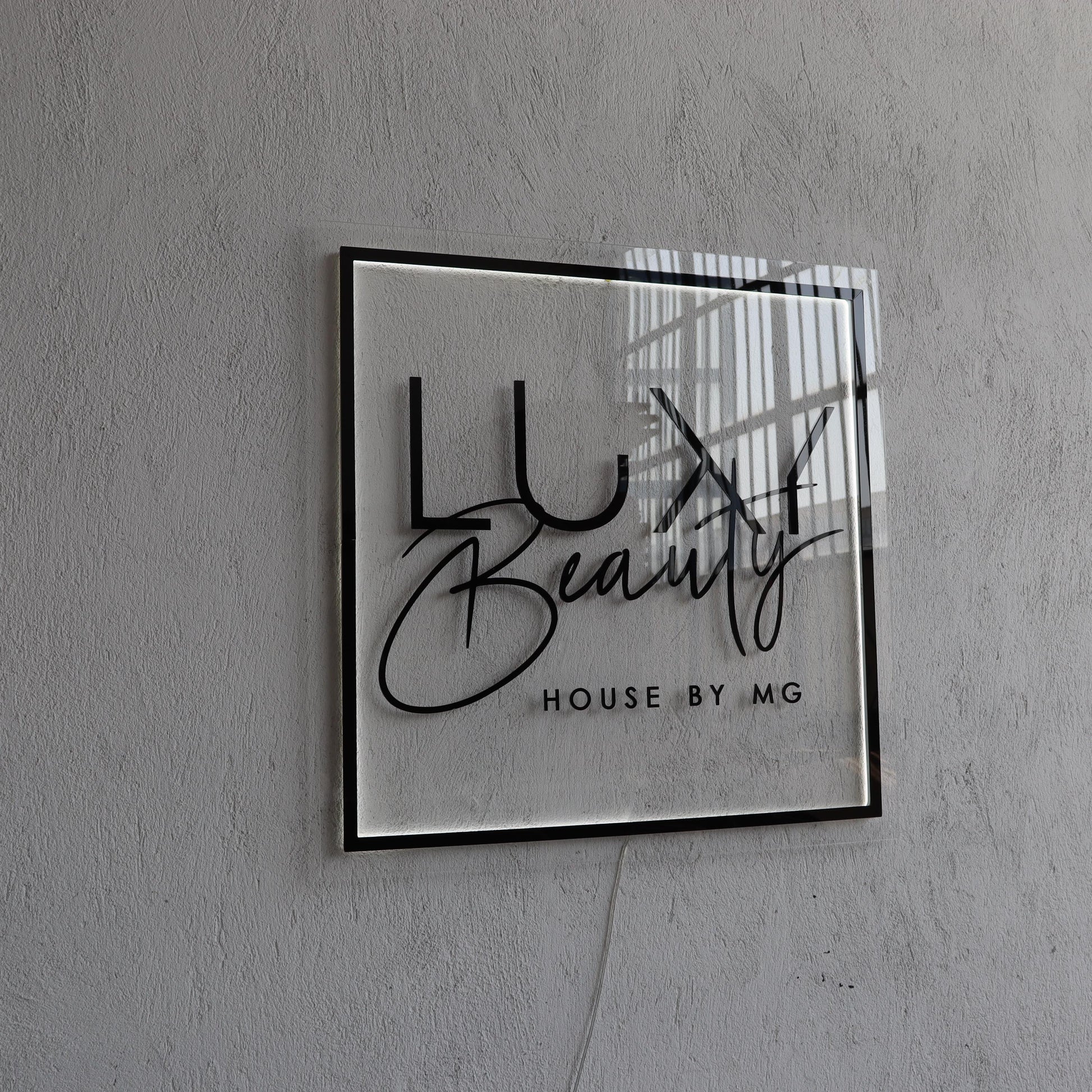 Clear Acrylic Square Custom Neon Sign, Backlit Acrylic Sign, Personalized Business Name Sign, Salon Wall Decor, Office Sign, Storefront Sign