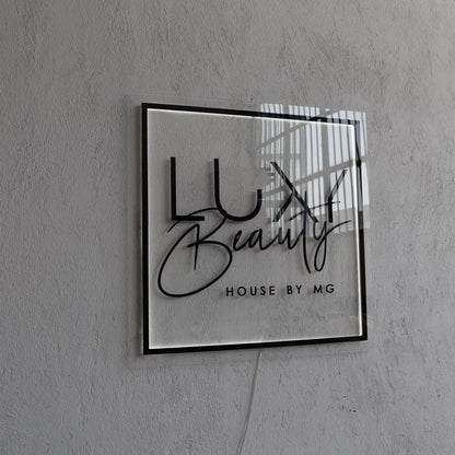 Clear Acrylic Square Custom Neon Sign, Backlit Acrylic Sign, Personalized Business Name Sign, Salon Wall Decor, Office Sign, Storefront Sign