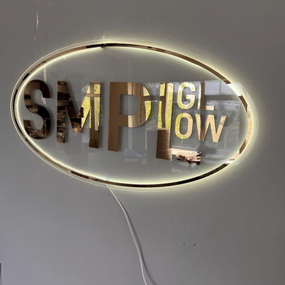 Clear Acrylic Oval Custom Neon Sign, Backlit Acrylic Sign, Personalized Business Name Sign, Salon Wall Decor, Office Sign, Storefront Sign