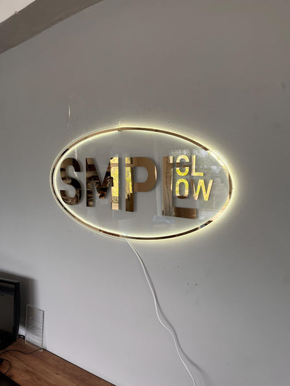 Clear Acrylic Oval Custom Neon Sign, Backlit Acrylic Sign, Personalized Business Name Sign, Salon Wall Decor, Office Sign, Storefront Sign