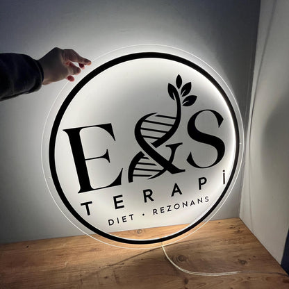Clear Acrylic Round Custom Neon Sign, Backlit Acrylic Sign, Personalized Business Name Sign, Salon Wall Decor, Office Sign, Storefront Sign