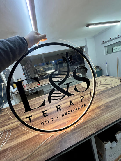Clear Acrylic Round Custom Neon Sign, Backlit Acrylic Sign, Personalized Business Name Sign, Salon Wall Decor, Office Sign, Storefront Sign