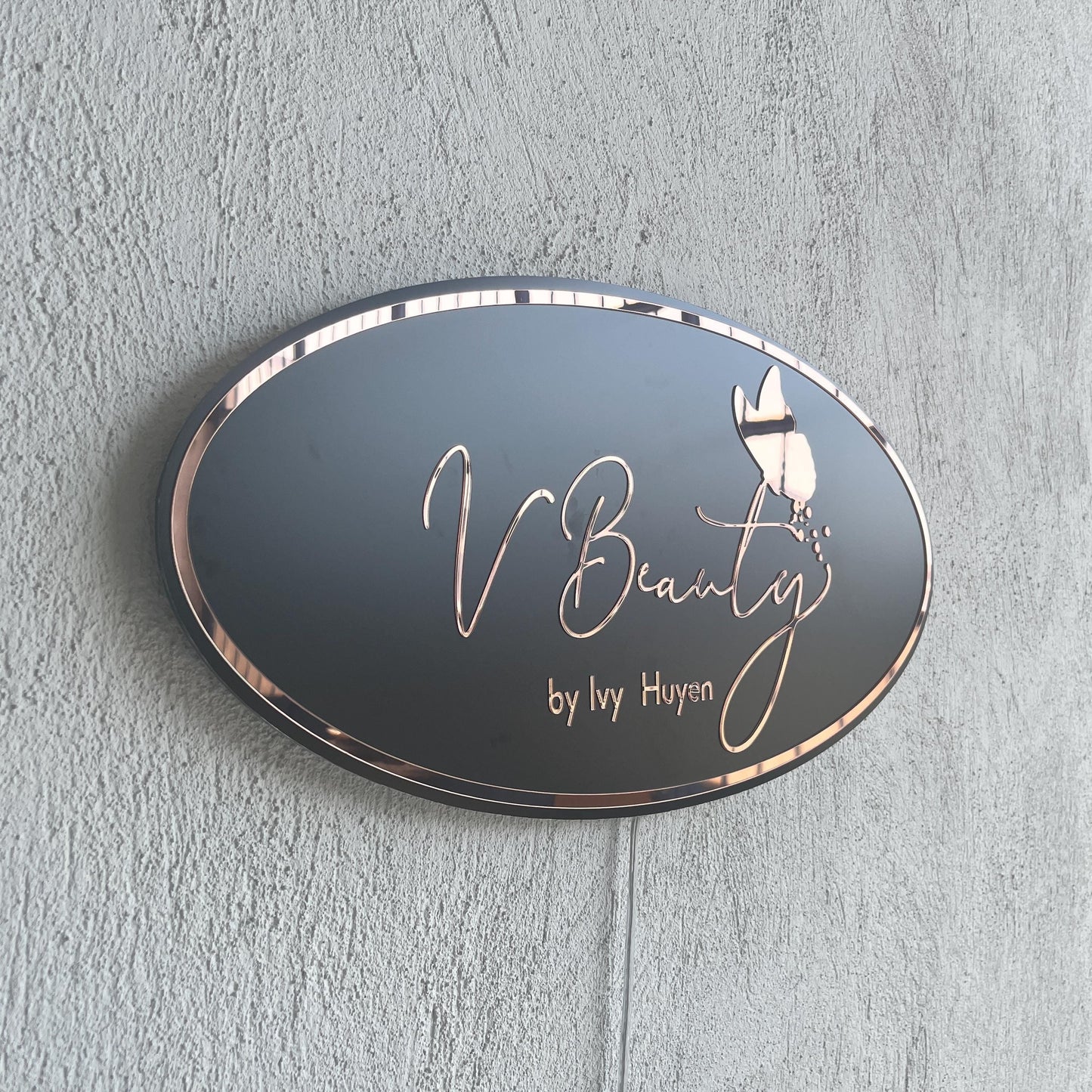 Business Oval Mirror Logo Sign, Rose Gold Mirror Custom 3D Acrylic Sign, Modern Office Wall Decor, Personalized Company Logo, Reception Sign