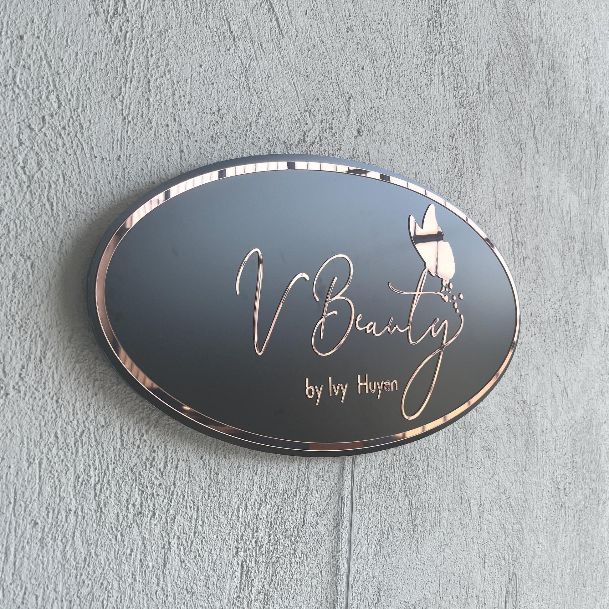 Business Oval Mirror Logo Sign, Rose Gold Mirror Custom 3D Acrylic Sign, Modern Office Wall Decor, Personalized Company Logo, Reception Sign