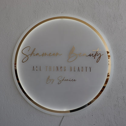 Custom Frosted Acrylic Round Neon Sign, Circle Shape with Frosted Background Business Logo Display Salon Spa Decor Gift