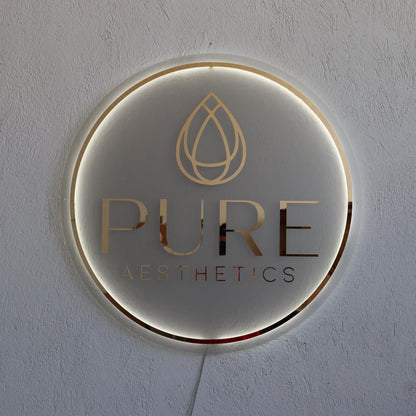 Custom Frosted Acrylic Round Neon Sign, Circle Shape with Frosted Background Business Logo Display Salon Spa Decor Gift