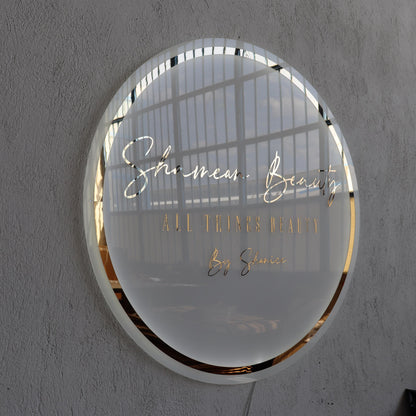 Custom Frosted Acrylic Round Neon Sign, Circle Shape with Frosted Background Business Logo Display Salon Spa Decor Gift